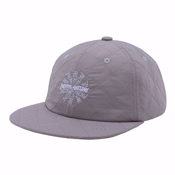 Quilted 6 Panel Strapback - Fucking Awesome - Grey