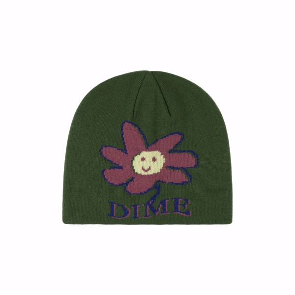 Cute Flower Skull Cap Beanie - Dime - Ivy Green