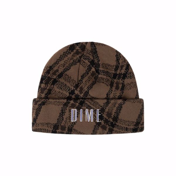 Wavy Plaid Cuff Beanie - Dime - Wood